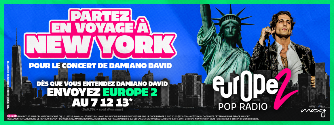 Europe 2 vous offre New York et vos places de concert avec Damiano David !