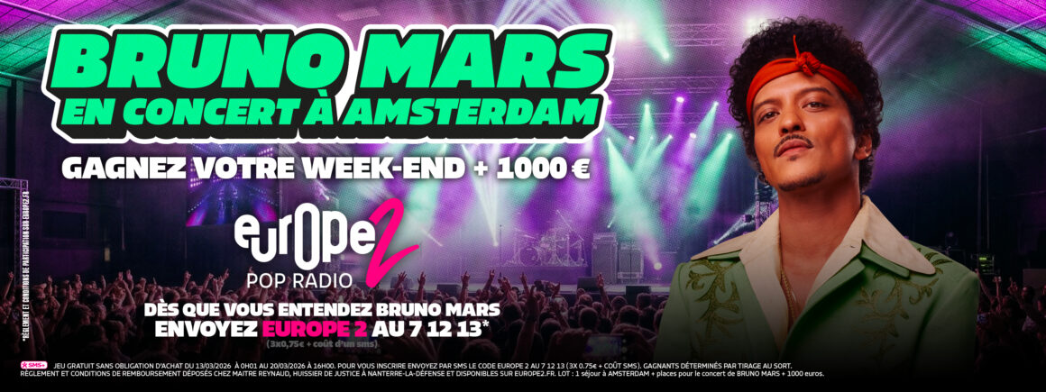 Bruno Mars à Amsterdam, Europe 2 vous offre votre week-end + 1000 €
